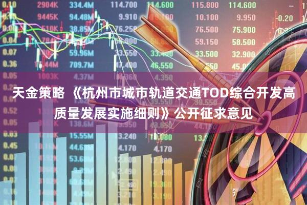 天金策略 《杭州市城市轨道交通TOD综合开发高质量发展实施细则》公开征求意见