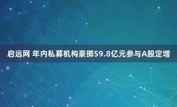 启远网 年内私募机构豪掷59.8亿元参与A股定增